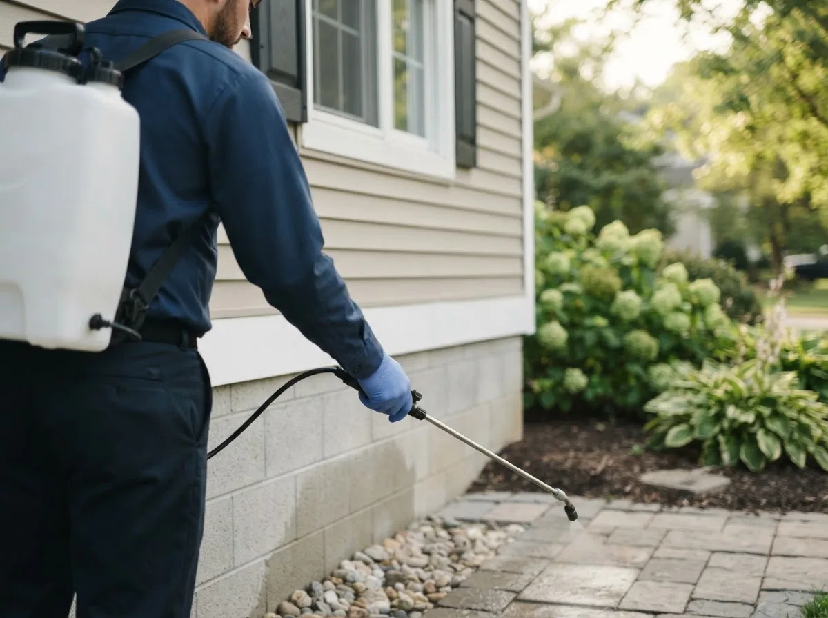 Pest control technician inspecting a home in Hayes, VA